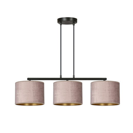 Lampadario 3 Luci Hilde In Acciaio Nero E Paralumi In Tessuto Rosa