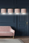 Lampadario 4 Luci Hilde In Acciaio Nero E Paralumi In Tessuto Rosa