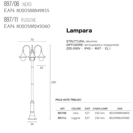 Lampioncino classico Livos LAMPARA 897 E27 LED alluminio lampada terra
