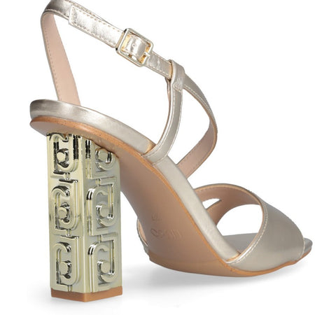 Liu Jo sandali donna Serena 27 metallic gold con tacco logato SA5135EX