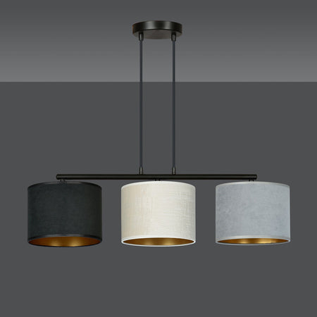 Lampadario 3 Luci Hilde In Acciaio Nero E Paralumi In Tessuto Multicolore