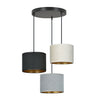 Lampadario Tondo 3 Luci Hilde In Acciaio Nero E Paralumi In Tessuto Multicolore