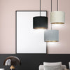 Lampadario Tondo 3 Luci Hilde In Acciaio Nero E Paralumi In Tessuto Multicolore