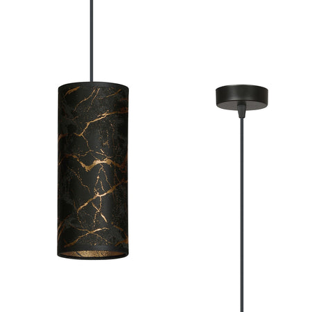 Sospensione 1 Luce Karli In Acciaio Nero E Paralume Effetto Marmo Dorato