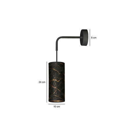 Applique 1 Luce Karli In Acciaio Nero E Paralume Effetto Marmo Dorato