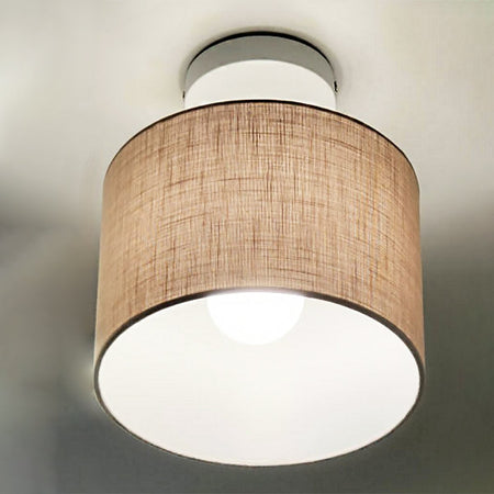 Plafoniera Illuminando CILINDRO PL20 BN E27 LED tessuto lino tortora lampada soffitto classica moderna