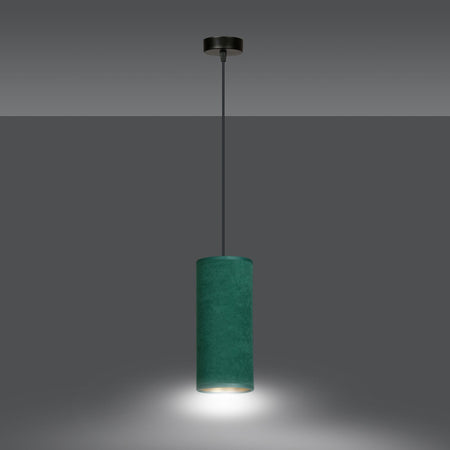 Sospensione 1 Luce Bente In Acciaio Nero E Paralume Verde E Oro