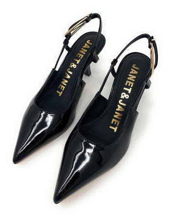 Janet & Janet slingback in pelle verniciato nero J100 Black 102