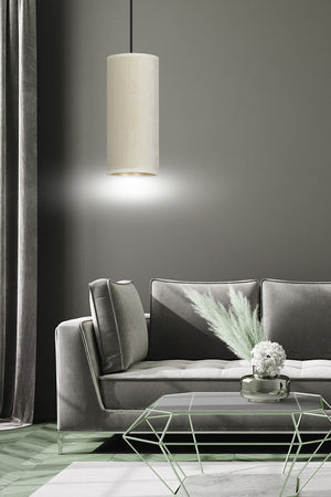 Sospensione 1 Luce Bente In Acciaio Nero E Paralume Bianco E Oro