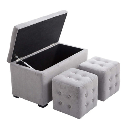 Cassapanca Portaoggetti Multiuso con 2 Sgabello Pouf in Velluto, Grigio Perla panca baule ingresso camera da letto elegante imbottita grande tessuto negozio F833-160GYA