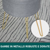 Pouf Contenitore 2 in 1 con Funzione Sgabello e Tavolino, in Legno e Tessuto Grigio, Metallo con Finitura Oro, 36x36x45cm camera da letto elegante negozio F838-033V70A
