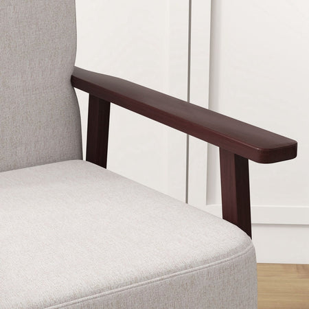 sedia a Dondolo poltrona soggiorno salotto camera in Tessuto Effetto Lino e Legno con Braccioli e Cuscini , 66x78x76 cm, Beige e Marrone F839-783V00BGA