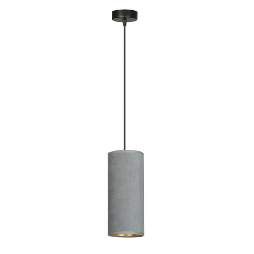 Sospensione 1 Luce Bente In Acciaio Nero E Paralume Grigio E Oro