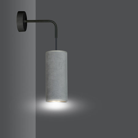 Applique 1 Luce Bente In Acciaio Nero E Paralume Grigio E Oro