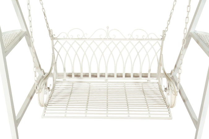 Biscottini Dondolo a due posti in ferro battuto finitura bianca anticata L198xPR100xH220 cm