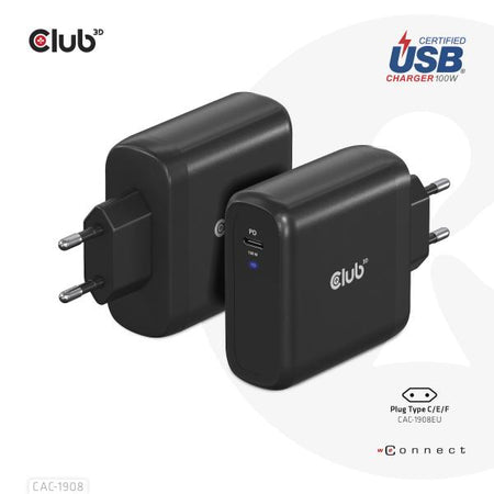 CLUB3D CAC-1908 Universale Nero AC Ricarica rapida Interno (Club3D Reiseladegert 1xUSB Typ C,)