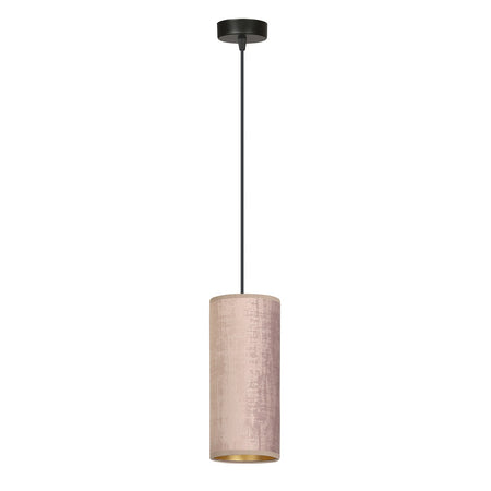 Sospensione 1 Luce Bente In Acciaio Nero E Paralume Rosa E Oro