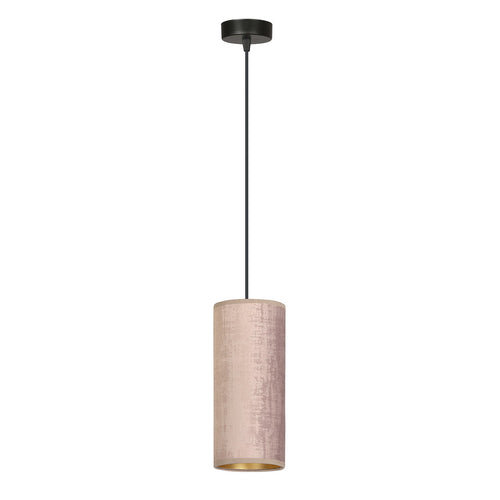 Sospensione 1 Luce Bente In Acciaio Nero E Paralume Rosa E Oro