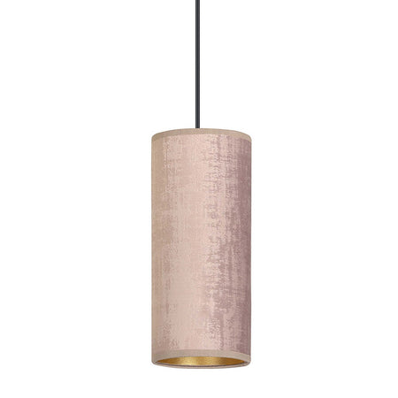Sospensione 1 Luce Bente In Acciaio Nero E Paralume Rosa E Oro