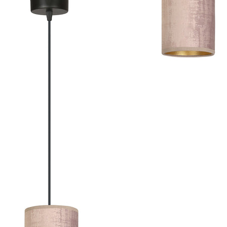 Sospensione 1 Luce Bente In Acciaio Nero E Paralume Rosa E Oro