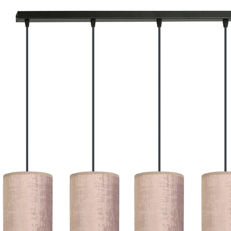 Sospensione 4 Luci Bente In Acciaio Nero E Paralumi Rosa E Oro