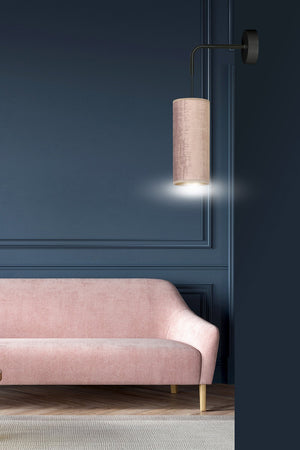 Applique 1 Luce Bente In Acciaio Nero E Paralume Rosa E Oro
