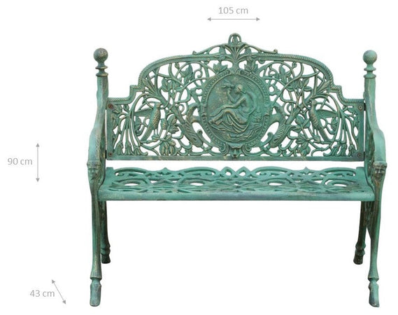 Biscottini Panchina Liberty in ghisa finitura verde anticata L105xPR43xH90 cm Robusta