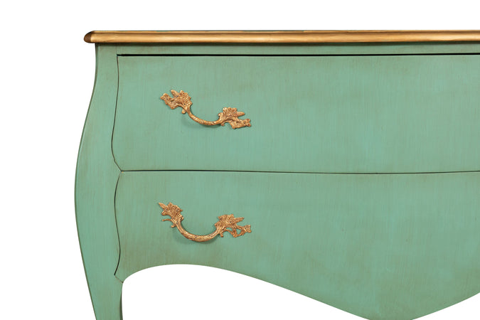 Biscottini Biscottini Consolle legno verde acqua anticata intarsiata artigianale 120x52x85