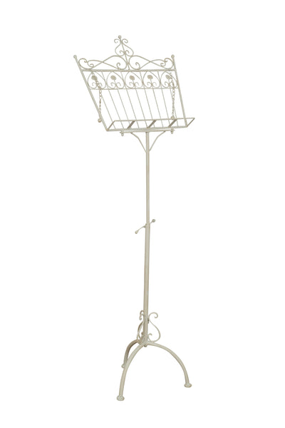 Biscottini Leggio da terra in ferro battuto pieno finitura bianca anticata L46xPR32xH90-170 cm