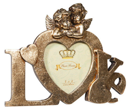 Biscottini Biscottini Portafoto LOVE da appoggio in Resina Oro Anticata 23x13x18 finitura