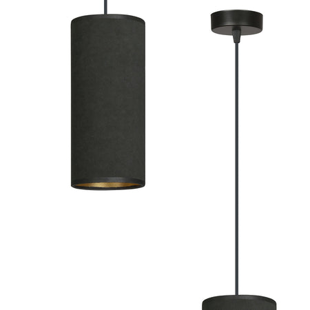Sospensione 1 Luce Bente In Acciaio Nero E Paralume Nero E Oro