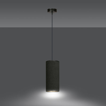 Sospensione 1 Luce Bente In Acciaio Nero E Paralume Nero E Oro