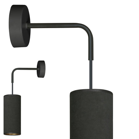 Applique 1 Luce Bente In Acciaio Nero E Paralume Nero E Oro