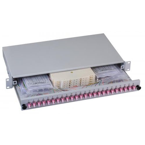 Cassetto Ottico 19'' Assemblato con 12 Bussole e 24 Pigtails LC Duplex Multimodale OM4