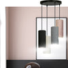 Sospensione 4 Tonda Luci Bente Acciaio Nero E Paralumi Nero Grigio Bianco Rosa