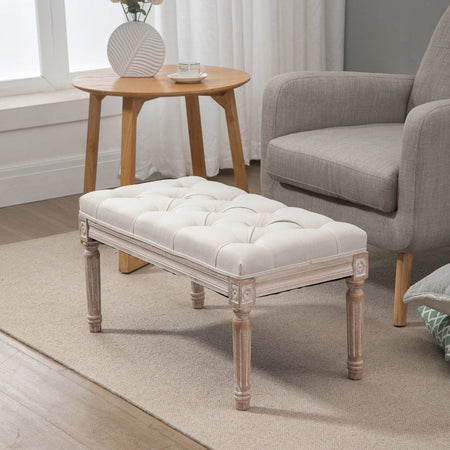 Panca baule ingresso camera da letto elegante imbottita pouf tessuto negozio fondoletto con Rivestimento Effetto Lino e Gambe in Legno, 80x40x41cm, Beige F838-160V01CWA