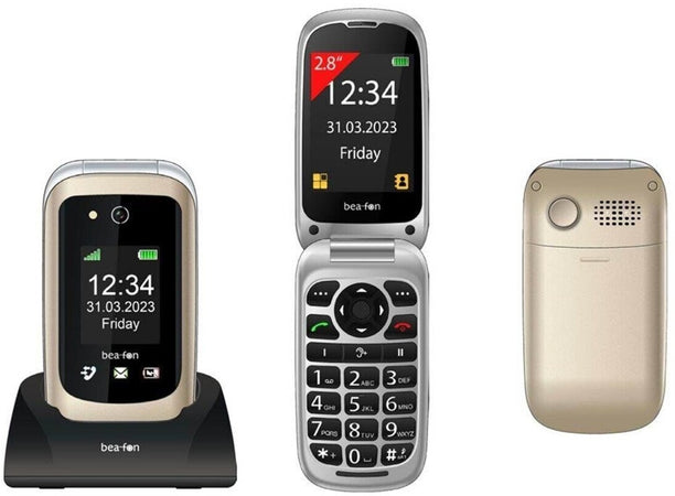 Cellulare 2G/4G Beafon SL720i champagneDisplay interno a colori da 2,8 “ Display esterno a colori da 1,77 pollici Pulsante di em