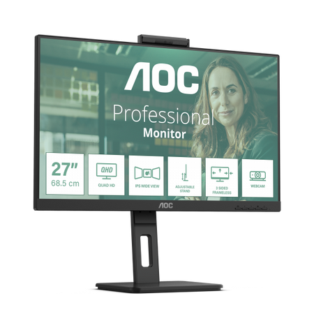 AOC MONITOR 27 LED IPS QHD 16:9 4MS 350 CDM, WEBCAM, PIVOT, DP/2HDMI, MULTIMEDIALE