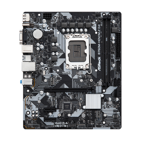ASRock B760M-HDV/M.2 D4 - Motherboard - micro ATX - LGA1700-Sockel - B760 Chipsatz - USB-C 3.2 Gen 1, USB 3.2 Gen 1 - Gigabit LAN - Onboard-Grafik (CPU erforderlich)