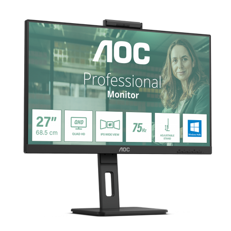 AOC MONITOR 27 LED IPS QHD 16:9 4MS 350 CDM, WEBCAM, USB-C, PIVOT, DP/2HDMI, MULTIMEDIALE