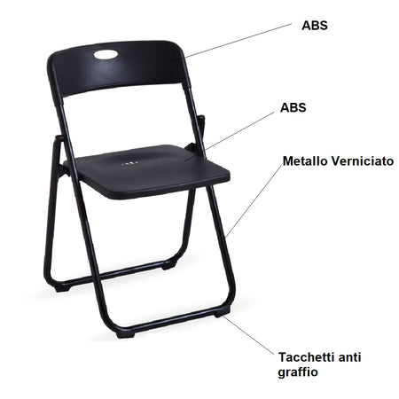 Kit 6pz Sedia Pieghevole Metallo Verniciato ABS Salvaspazio Seduta Ergonomica Nero