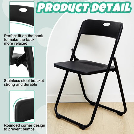 Kit 6pz Sedia Pieghevole Metallo Verniciato ABS Salvaspazio Seduta Ergonomica Nero