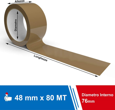 Kit 24 Rotoli di Nastro Avana 48mm x 80 Mt. Nastro per Imballaggi Marrone