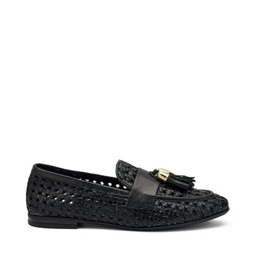 Frau mocassini donna in pelle intrecciata a mano black 95T6