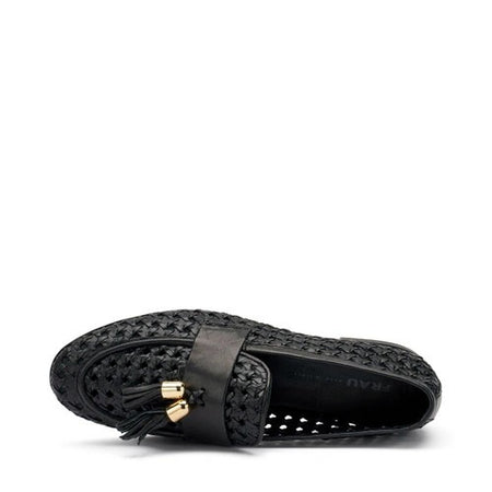 Frau mocassini donna in pelle intrecciata a mano black 95T6