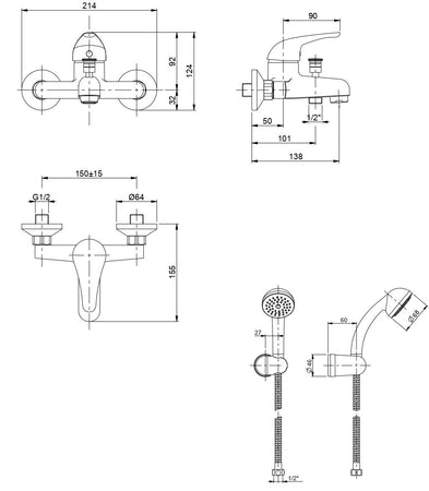 Gruppo vasca esterno da incasso con kit doccia cromato Star