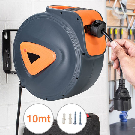 Prolunga Avvolgicavo Elettrico 10mt Presa Shucko Riavvolgimento automatico Freno