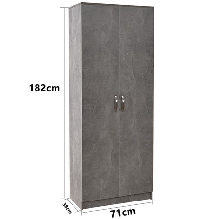 Mobile Armadio 2 Ante 71x38 H 182 cm 6 Ripiani Porta Scarpe Multiuso colore Cemento