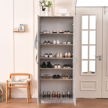 Mobile Armadio 2 Ante 71x38 H 182 cm 6 Ripiani Porta Scarpe Multiuso colore Cemento