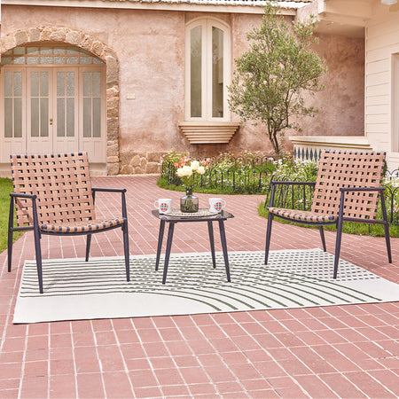 Set da Giardino Tavolino e 2 Poltrone in Polyrattan Nero e Naturale Patio Casa Bar Hotel